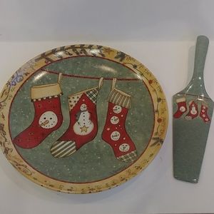 Cake plate and server holiday snowman
